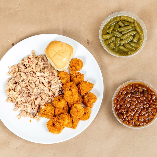Shrimp & Turkey BBQ Plate.