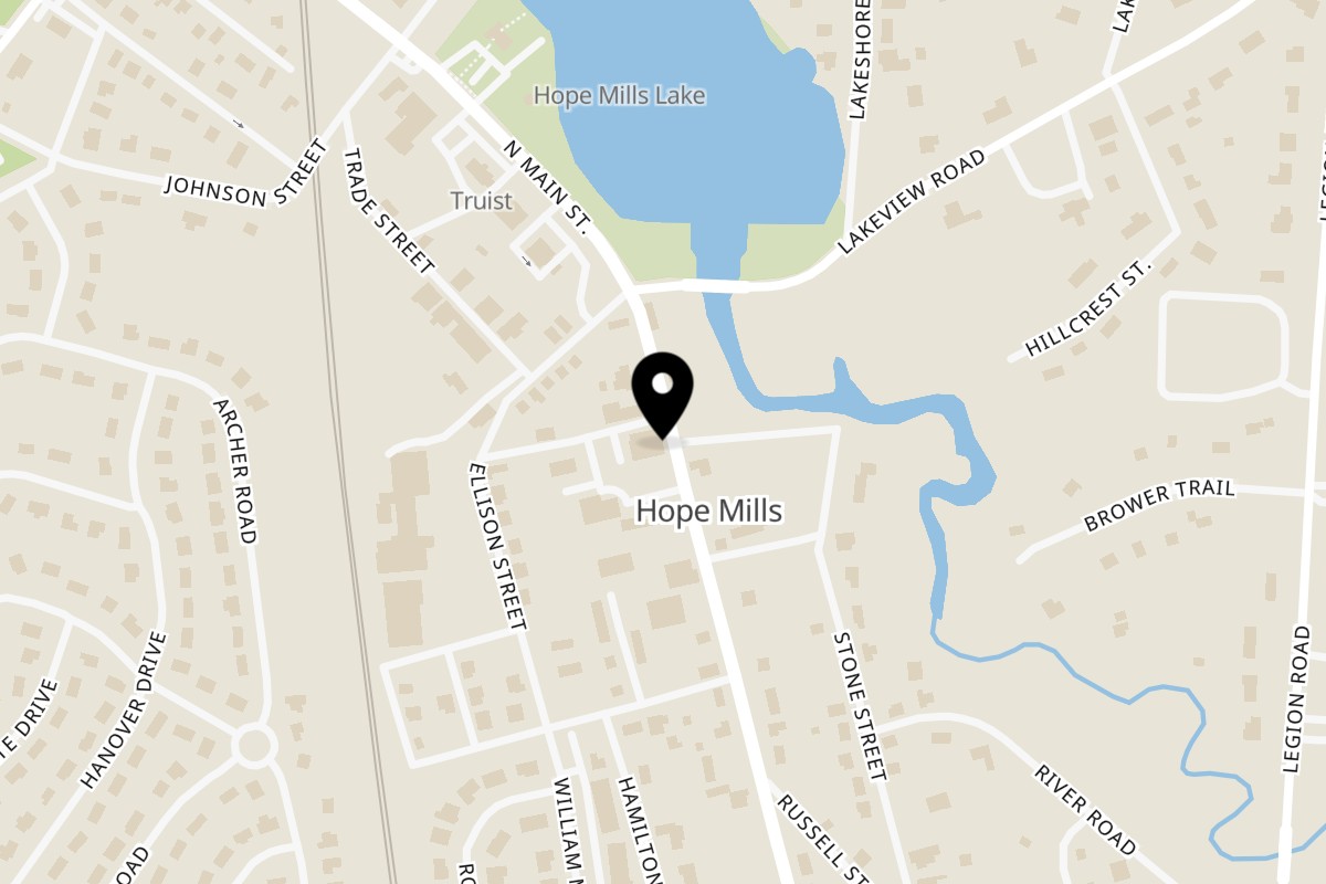 Map showing the location of Barbara Ann's Southern Fried Chicken Hope Mills on 3740 S Main St in Hope Mills